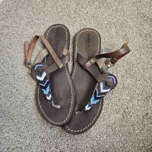 Laidback London Womens 41 Sz 10 Black Blue Beaded Leather Sandals